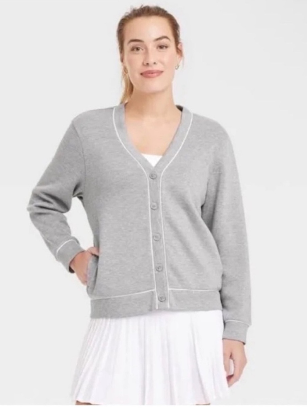 Women’s Grey Button-Front Cardigan Sweater Relaxed Fit XS | NWT - Picture 2 of 10